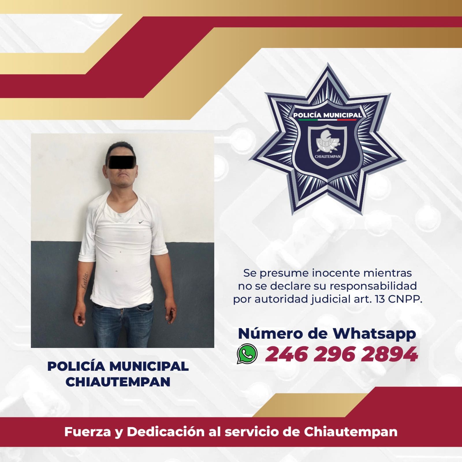 Detiene Policía Municipal de Chiautempan a sujeto por daños materiales y robo a tienda departamental